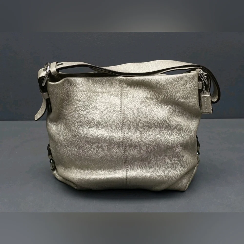 Coach Duffle Champagne Metallic Pebbled Leather Hobo Shoulder Bag Purse #F15064